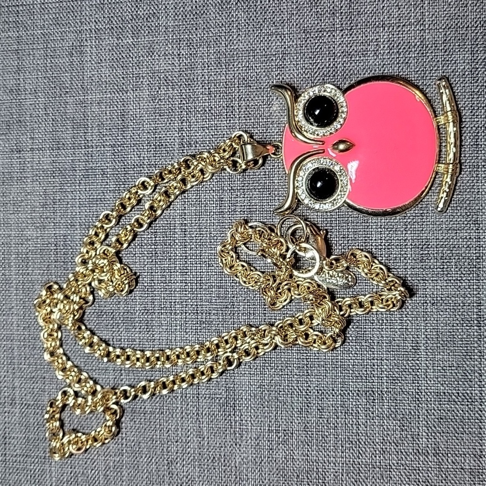 Amrita Singh Austrian Crystal Red Owl Pendant Long Gold Necklace